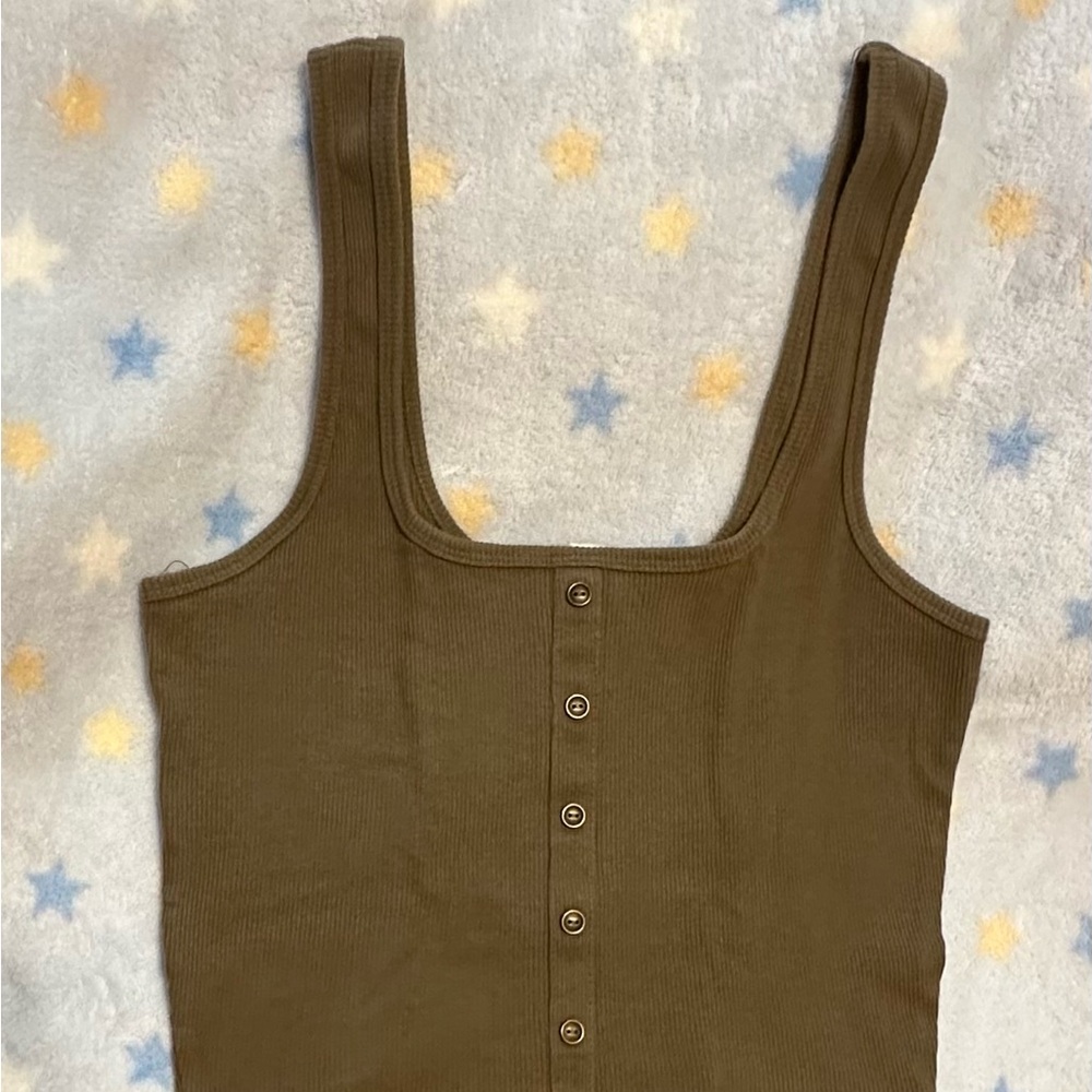 Olive Button-Down Ribbed Tank Top